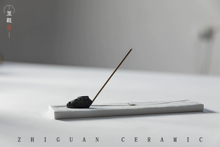 Small White Long Plate - Zhiguan Minimalist Zen Incense Holder