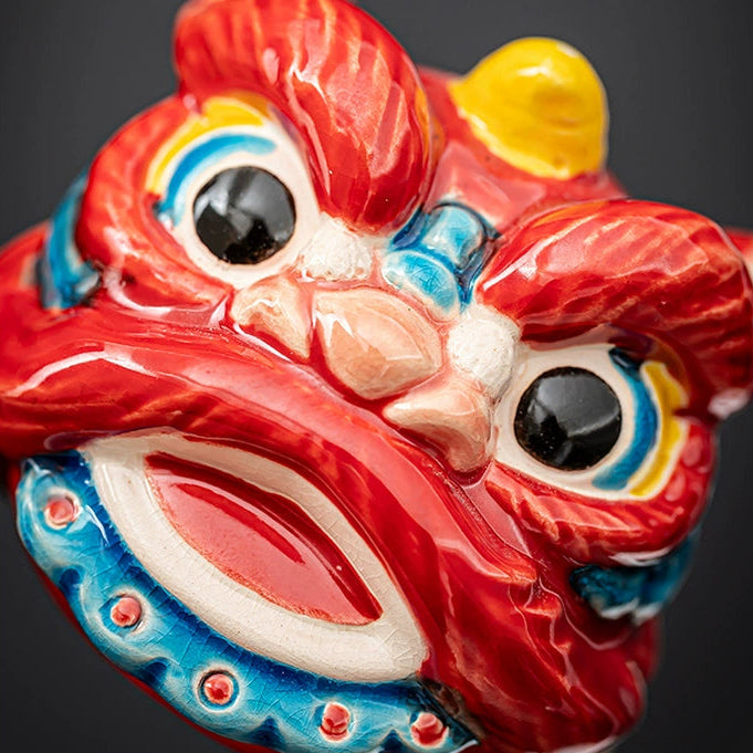 Lion Head Incense Holder + Base - Muso Lion Head Ceramic Incense Holder