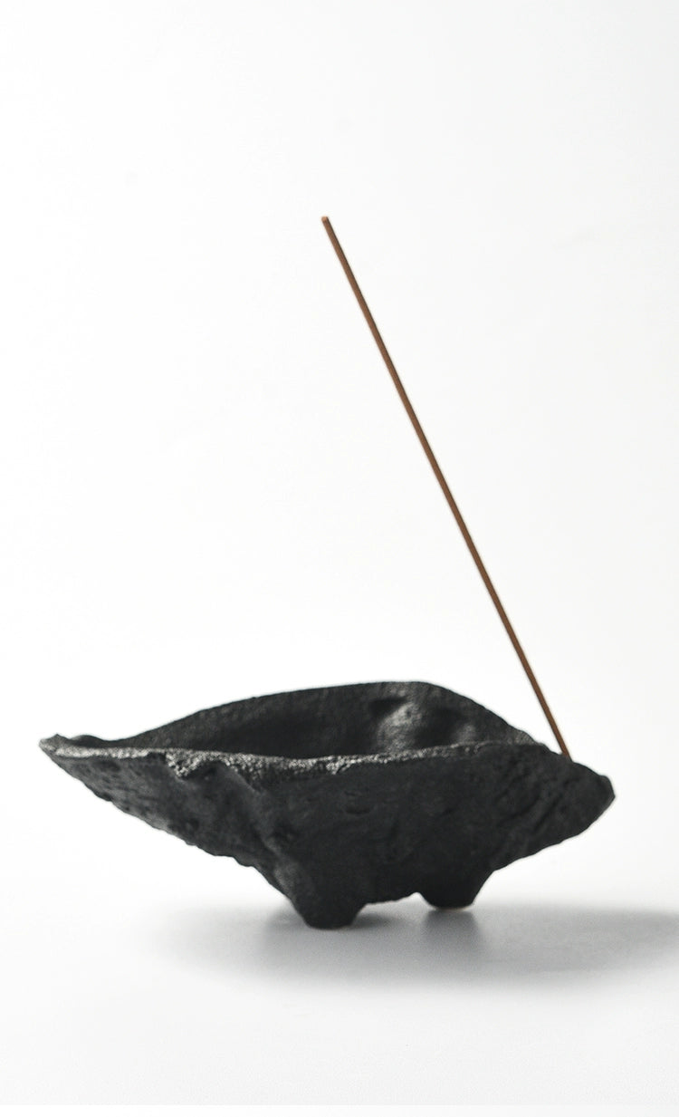 Ceramic Black Oyster Shell + Copper 9-Hole Incense Holder - Momo's Life Artisan Ceramic Incense Holder