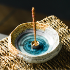 Vintage Glazed Blue Incense Tray + Copper 9-Hole Incense Holder - Momo's Life Crackled Ceramic Incense Holder