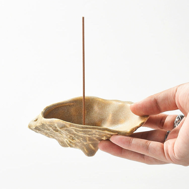Ceramic Sand Color Oyster Shell + Copper 9-Hole Incense Holder - Momo's Life Artisan Ceramic Incense Holder