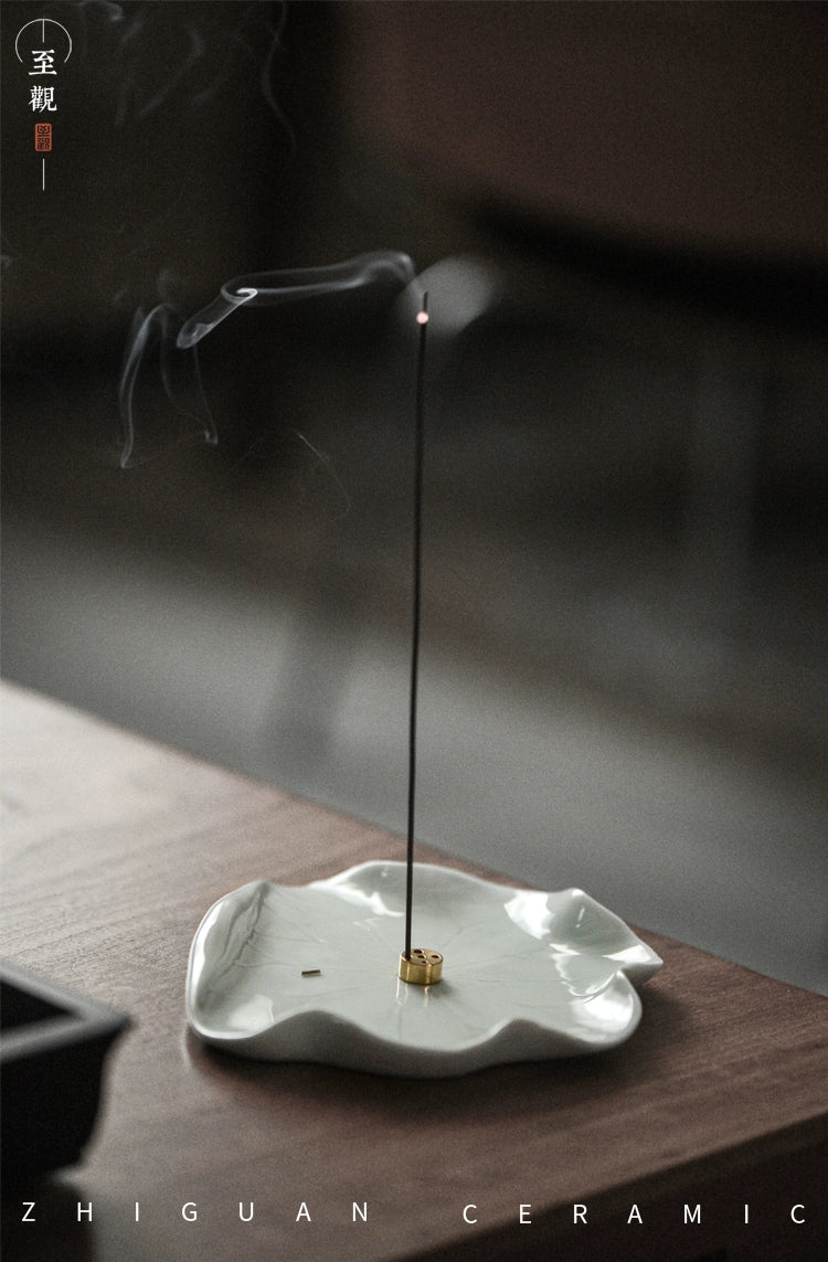 Zhiguan Lotus Leaf Ceramic Incense Holder