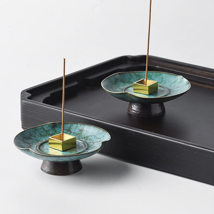 Emerald Green + Square Fingerprint Incense Holder - Momo's Life Ceramic Artistry Incense Holder