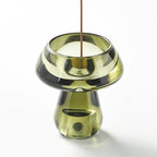 Green Glass Mushroom Incense Holder + 9-Hole Incense Stick Holder - Momo's Life Elegant Glass Incense Holder