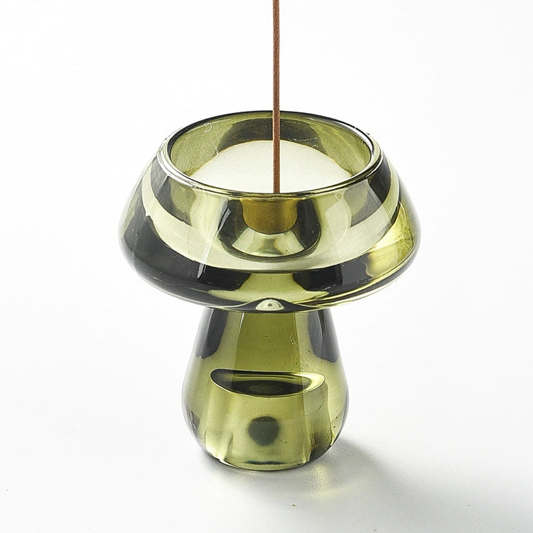 Green Glass Mushroom Incense Holder + 9-Hole Incense Stick Holder - Momo's Life Elegant Glass Incense Holder