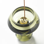 Green Glass Mushroom Incense Holder + 9-Hole Incense Stick Holder - Momo's Life Elegant Glass Incense Holder