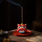 Lion Head Incense Holder + Base - Muso Lion Head Ceramic Incense Holder
