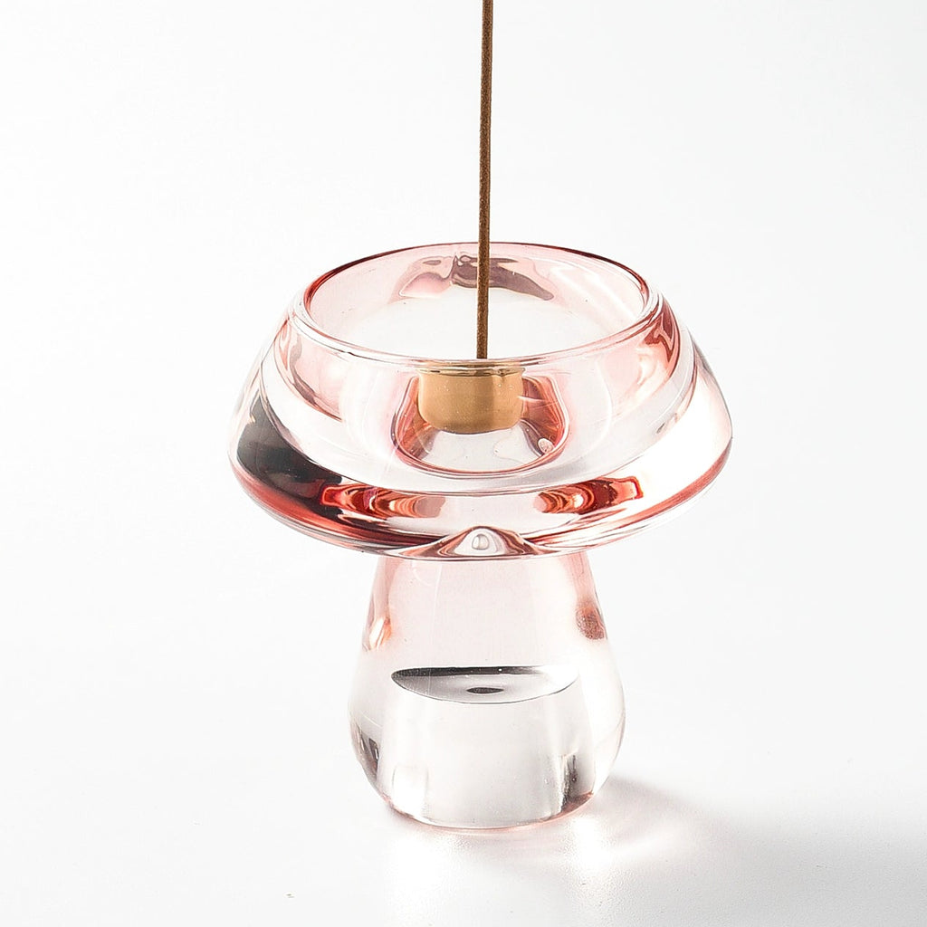 Pink Glass Mushroom Incense Holder + 9-Hole Incense Stick Holder - Momo's Life Elegant Glass Incense Holder