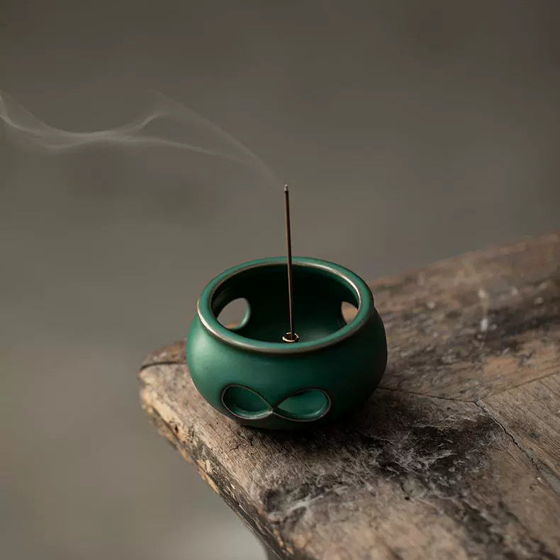 Dark Green - Ruyi - Incense Burner (Includes Gourd Pendant) - Muso Artisan Incense Holder for Serenity