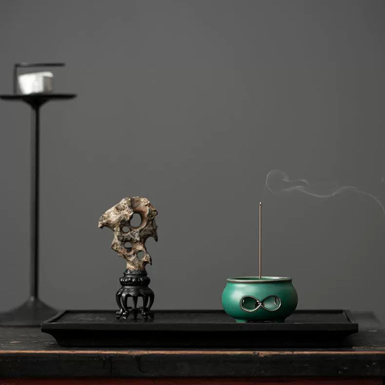 Dark Green - Ruyi - Incense Burner (Includes Gourd Pendant) - Muso Artisan Incense Holder for Serenity