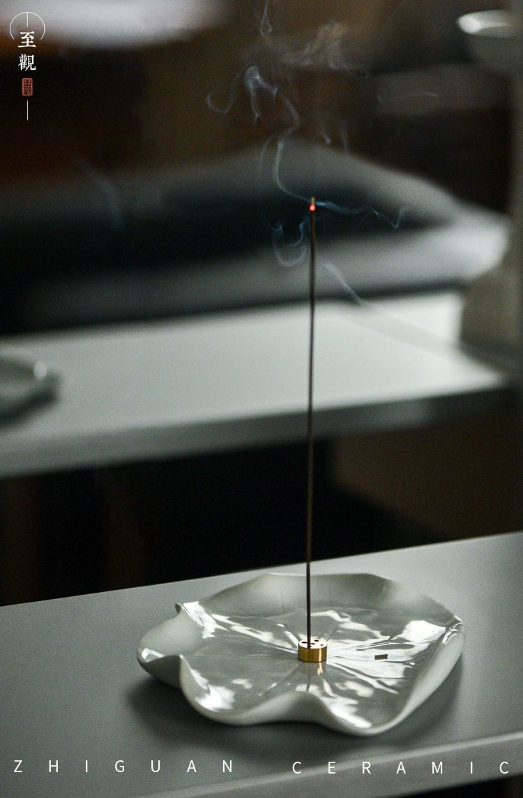 Zhiguan Lotus Leaf Ceramic Incense Holder