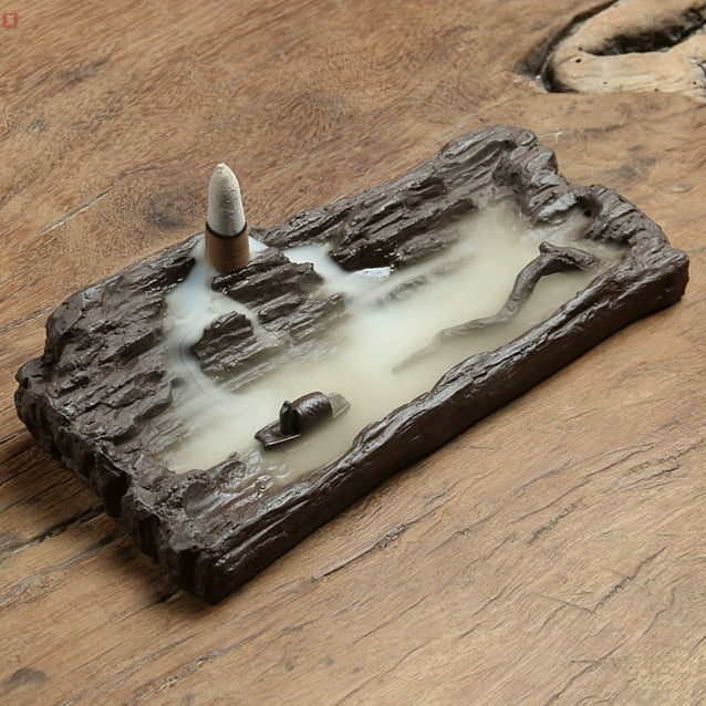 Cold River Snow Incense Burner (Includes 20 Reverse Flow Incense Cones) - MUSO Misty River Backflow Incense Holder