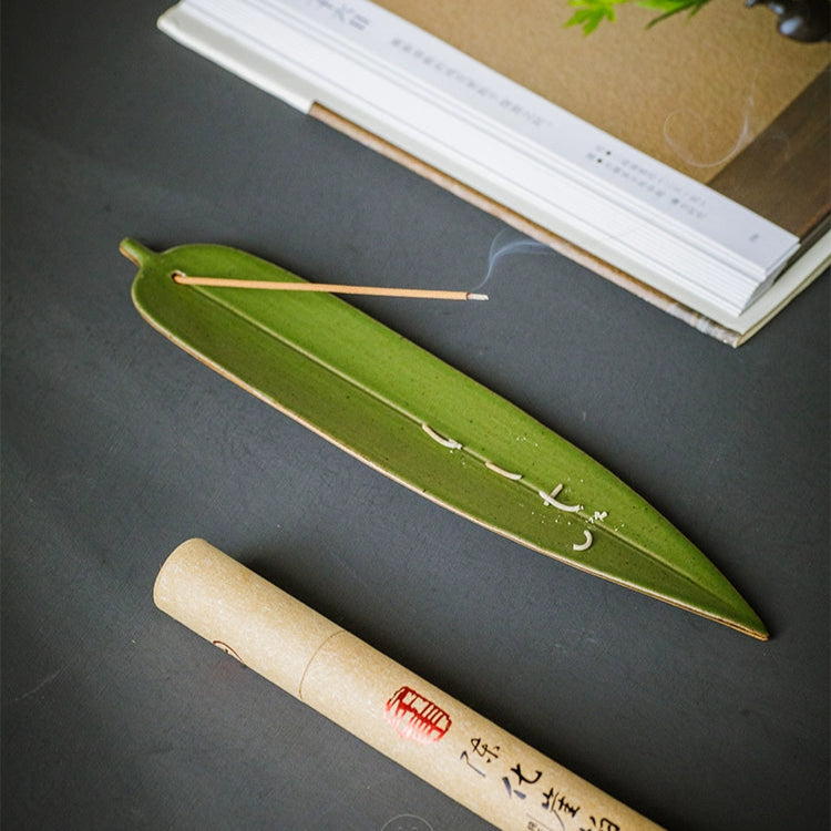 Ceramic Green Bamboo Incense Holder - Yige Bamboo Leaf Ceramic Incense Holder