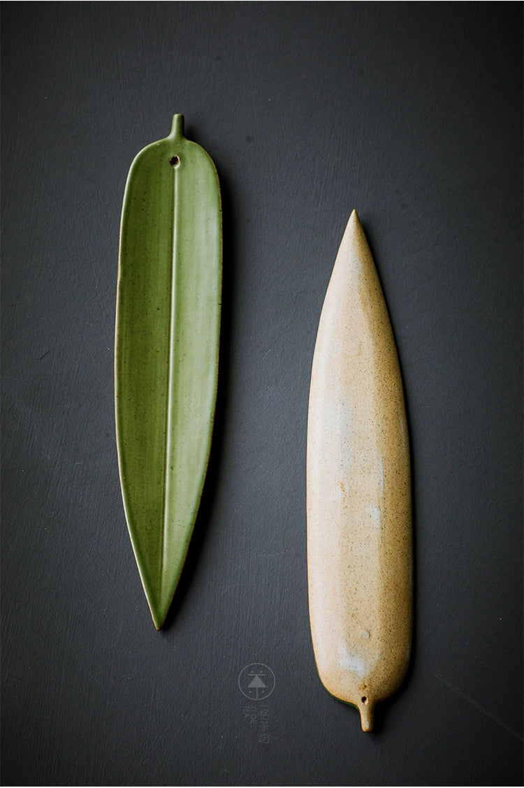 Ceramic Green Bamboo Incense Holder - Yige Bamboo Leaf Ceramic Incense Holder