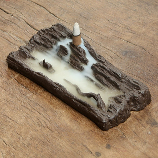Cold River Snow Incense Burner (Includes 20 Reverse Flow Incense Cones) - MUSO Misty River Backflow Incense Holder